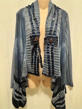 Aris A. Mixed Media Lagenlook Boho Chic Duster Cardigan Wearable Art Size M